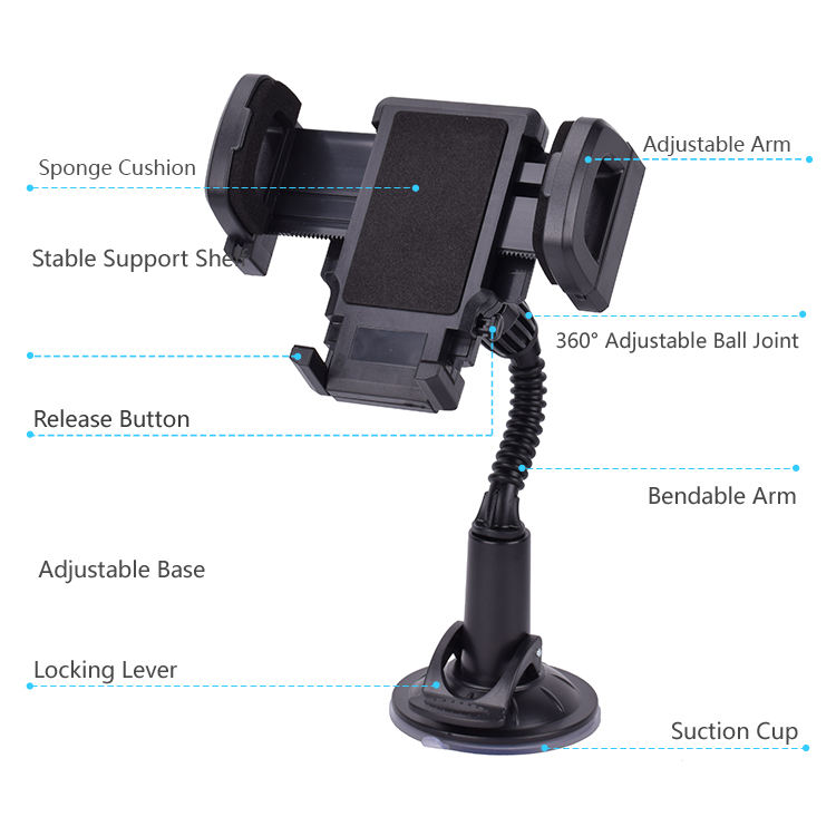 Universal 360 Car Phone Holder - Qipu W009 Model - Flexible Long Neck Hands-Free Cradle