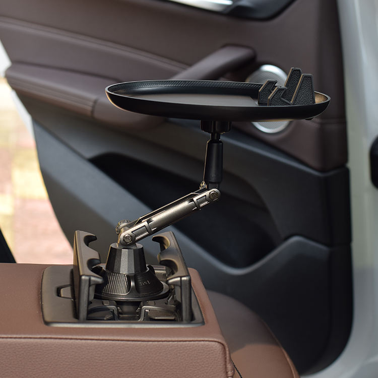 Adjustable Flexible Black Cup Holder Tray for Car 360 Rotating Bracket Extendable Arm - Qipu C004